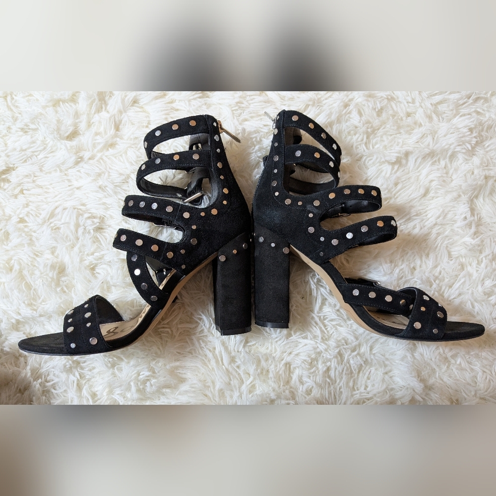 Sam Edelman Black Suede Studded Block Heel Sandals